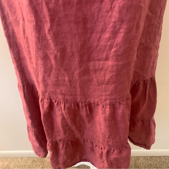 Bellambia Italy 100% Linen Ruffle Hem adjustable Neck Tie Dress - Picture 9 of 10